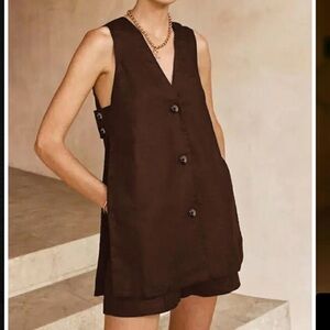 Commense Brown Sleeveless Buttoned set